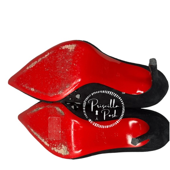 Christian Louboutin Black Suede Pointed Toe Ankle Boots Cutout Stiletto Heel 37 - Picture 10 of 16